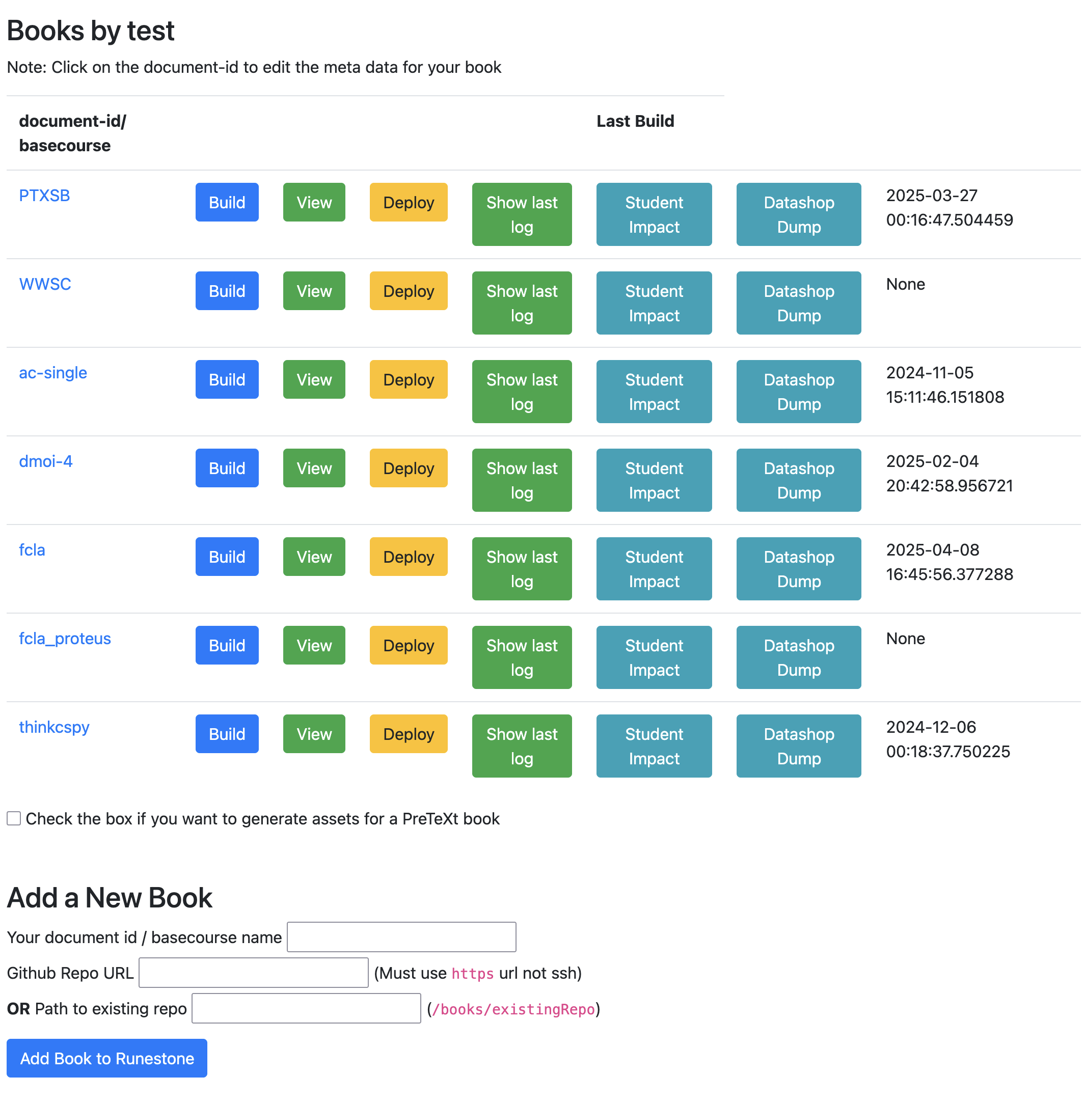 The author interface lets you pull changes from github and rebuild your book.