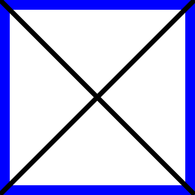 a white square outlined in blue covered by a black X